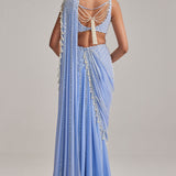 Dew Blue Linear Mirror Saree Set
