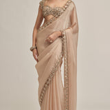 Beige Diamond Cutwork Saree Set