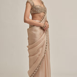 Beige Diamond Cutwork Saree Set