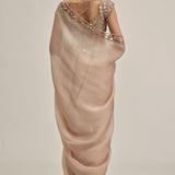 Beige Diamond Cutwork Saree Set