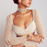 Beige Pearl Embellished Lehenga