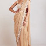 Beige Pearl Embellished Saree