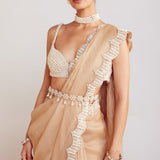 Beige Pearl Embellished Saree