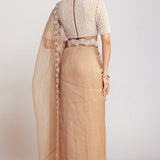 Beige Pearl Embellished Saree