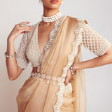 Beige Pearl Embellished Saree