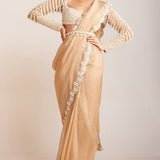 Beige Pearl Embellished Saree