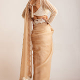 Beige Pearl Embellished Saree