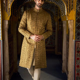 Antique Gold Tissue Sherwani Set
