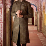 Olive Green Thread Sequin Sherwani Set