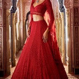 Red Cut Work Lehenga Set