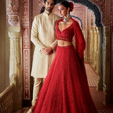 Red Cut Work Lehenga Set