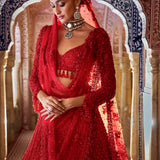 Red Cut Work Lehenga Set