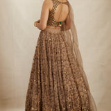 Brown Organza Lehenga Set