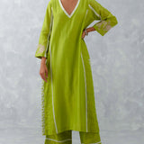 Green Embroidered Chanderi Kurta Set