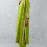 Green Embroidered Chanderi Kurta Set