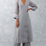 Grey Embroidered Chanderi Kurta Set