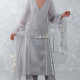 Grey Embroidered Chanderi Kurta Set