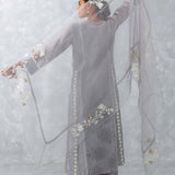 Grey Embroidered Chanderi Kurta Set