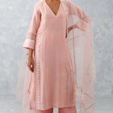 Blush Pink Embroidered Chanderi Kurta Set