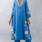 Blue Embroidered Chanderi Kurta Set