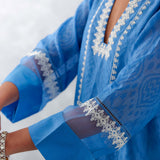 Blue Embroidered Chanderi Kurta Set