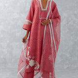 Rose Pink Embroidered Chanderi Kurta Set