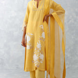 Mango Yellow Embroidered Chanderi Kurta Set