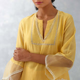 Mango Yellow Embroidered Chanderi Kurta Set