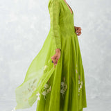 Green Embroidered Chanderi Anarkali Set