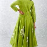 Green Embroidered Chanderi Anarkali Set