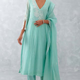 Aqua Blue Embroidered Chanderi Kurta Set