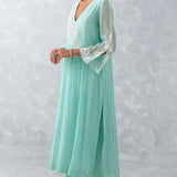 Aqua Blue Embroidered Chanderi Kurta Set