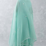 Aqua Blue Embroidered Chanderi Kurta Set