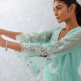 Aqua Blue Embroidered Chanderi Kurta Set