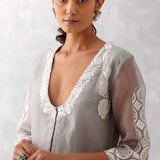 Grey Slit Silk Organza Kurta Set