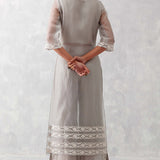 Grey Slit Silk Organza Kurta Set