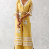 Mango Yellow Slit Silk Organza Kurta Set