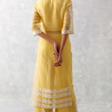 Mango Yellow Slit Silk Organza Kurta Set