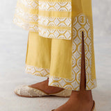 Mango Yellow Slit Silk Organza Kurta Set