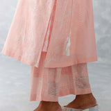 Pink Embroidered Ikat Print Chanderi Kurta Set