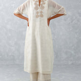 Ivory Embroidered Ikat Print Chanderi Kurta Set