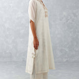 Ivory Embroidered Ikat Print Chanderi Kurta Set
