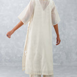Ivory Embroidered Ikat Print Chanderi Kurta Set