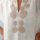 Ivory Embroidered Ikat Print Chanderi Kurta Set