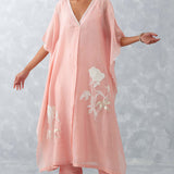 Pink Embroidered Silk Chanderi Kaftan Set