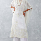 Ivory Embroidered Cotton Silk Satin Kaftan Set