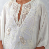 Ivory Embroidered Cotton Silk Satin Kaftan Set