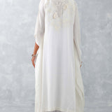 Ivory Embroidered Cotton Silk Satin Kaftan Set