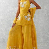 Mango Yellow Embroidered Sharara Set