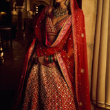 Sanadara Lehenga - Red